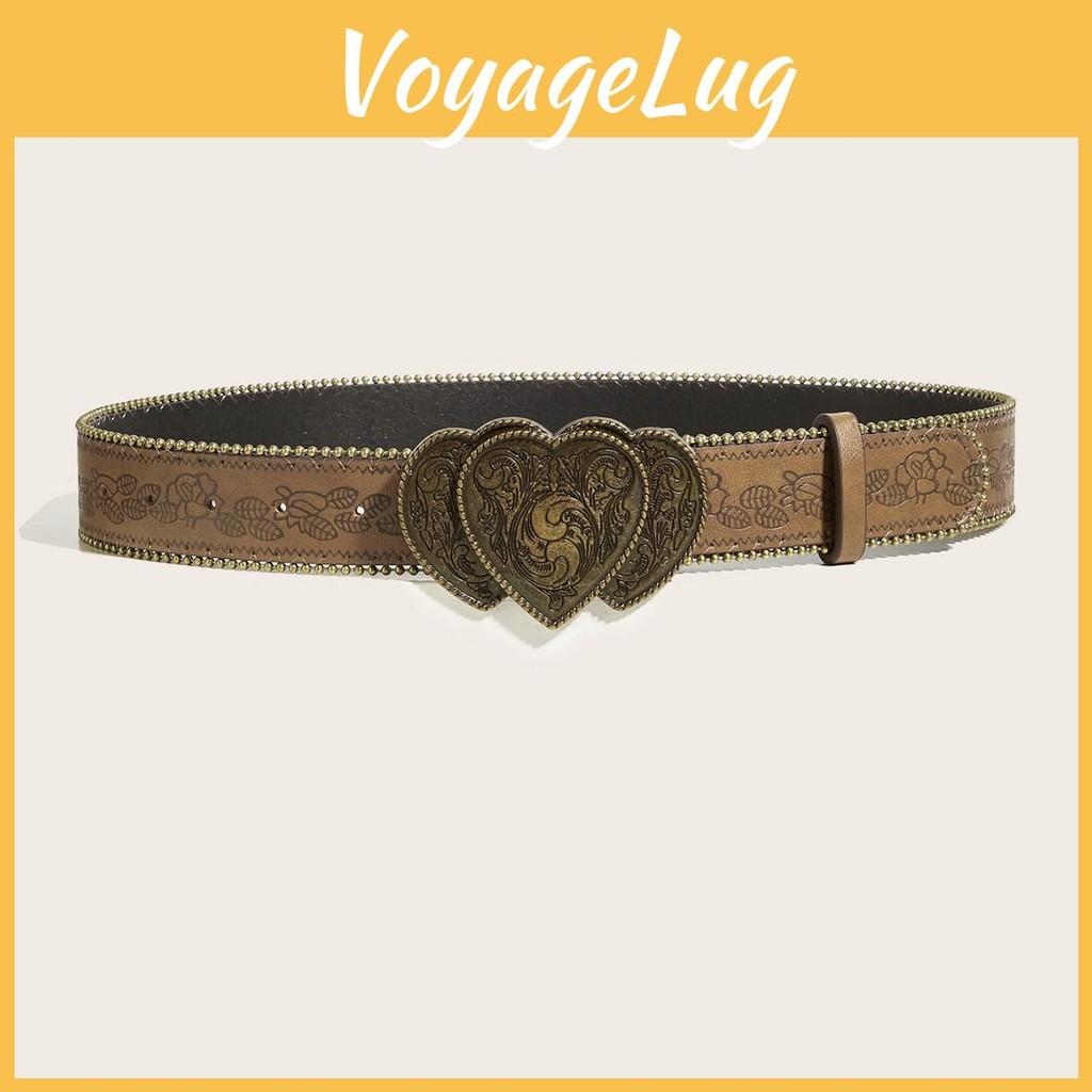 Shaped Heart Retro Alloy Buckle Leather Belt Rivet Embellishments Adult Young