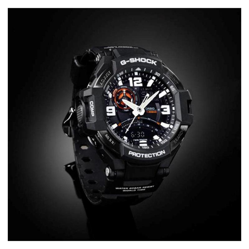 Casio GRAVITYMASTER Vânt Militar Zbor Clasic Indicator Cadran Afișaj Dublu Sport Impermeabil Mișcare Quartz Curea de Cauciuc Japonez și GA-1000-1A