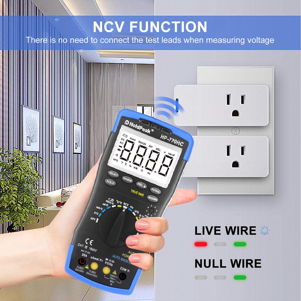 HoldPeak HP-770HC True RMS Multimeter 6000 Counts Auto Range NCV 600A AC DC Current Tester with HP-605A