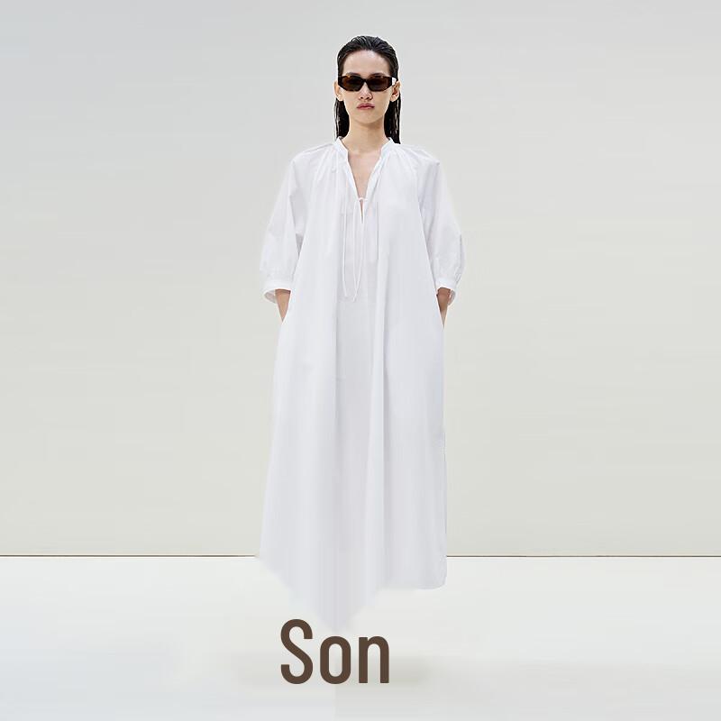 

Платье макси из хлопка с V-образным вырезом и короткими рукавами LESS 2025 Весна XS