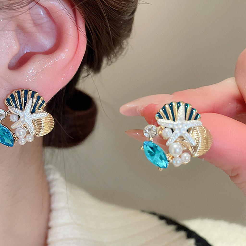 Necklace Earrings Set Featuring Starfish Shell Coral Designs With Alloy Rhinestones and Imitation Pearls for Women