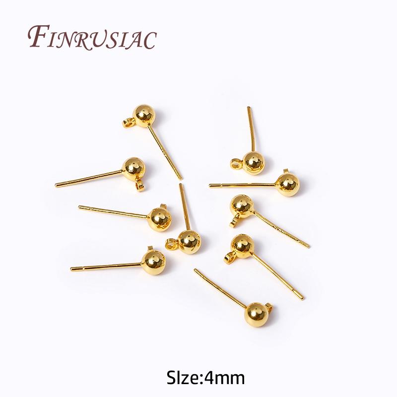 18K Gold-Plated Silver Needle Material Earrings DIY Jewelry Making Earrings Accessories 3/4MM Ball Post Earring with Closed Ring