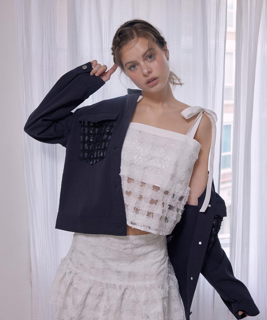 Lapineatteullie Sequin Ruffle Skirt White