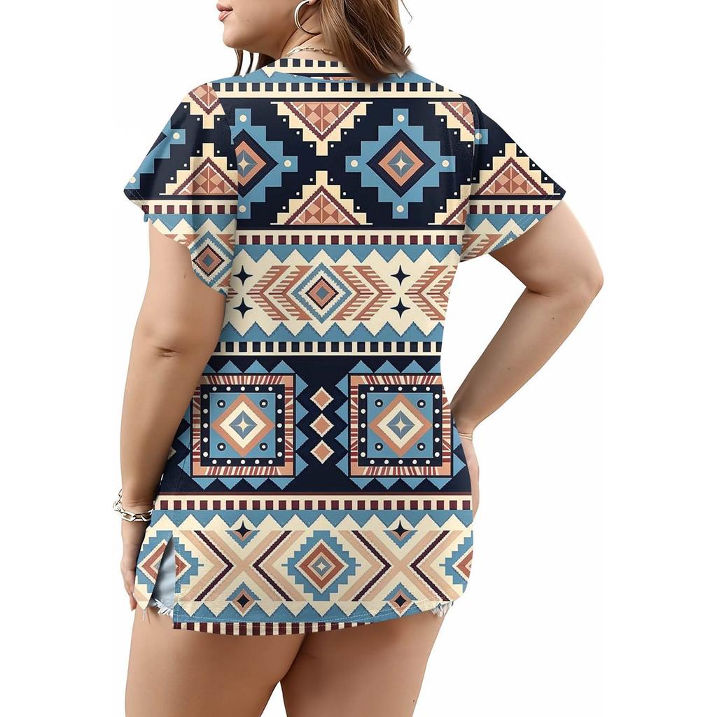 Damenmode Lässig Bedrucktes V-Ausschnitt Kurzarm Oversized T-Shirt Top