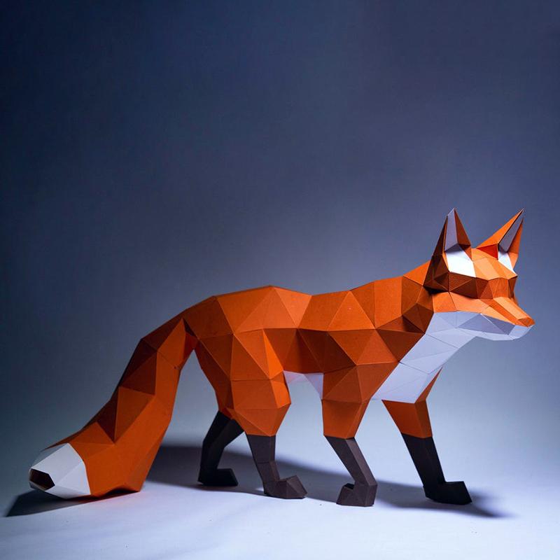 68cm Fox Large Animal Paper Model Home Decor Room Porch Ornament Papercraft 3D Puzzles Handmade DIY Low Poly Creative Toys