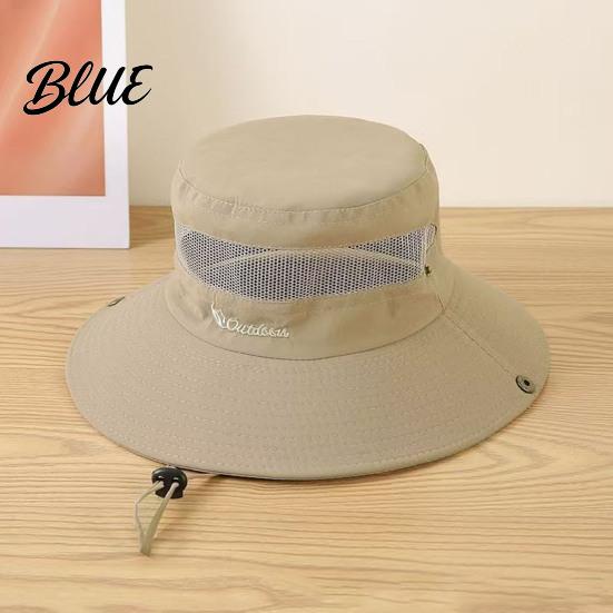 Wide Brim Hat for Beach Summer Mesh Spliced Bucket Men Women Extra Sun Foldable Outdoor Hiking with Adjustable Drawstring Portable Cap Fishing