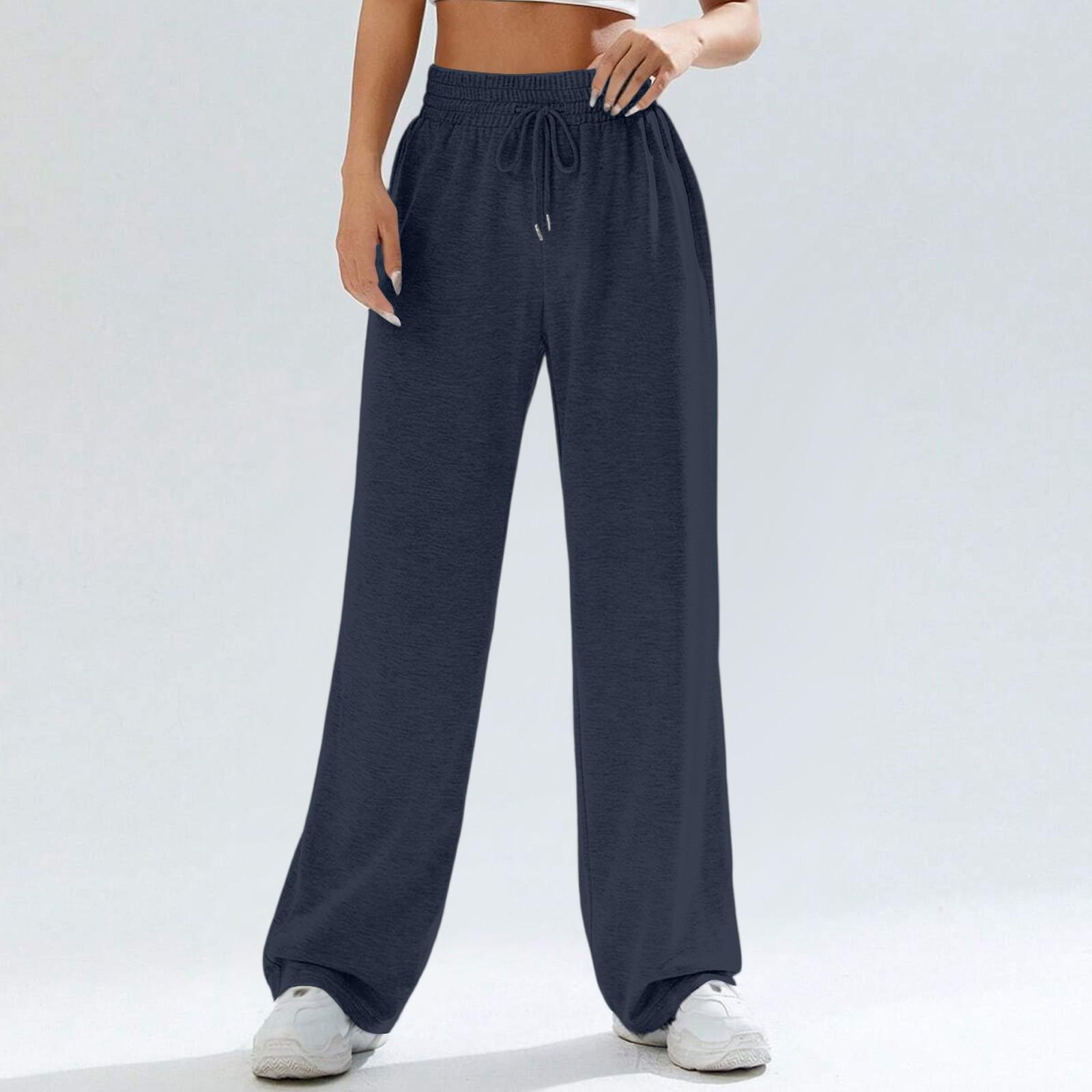 

Женские широкие спортивные штаны с высокой талией, повседневные брюки для занятий йогой S тёмно-синий