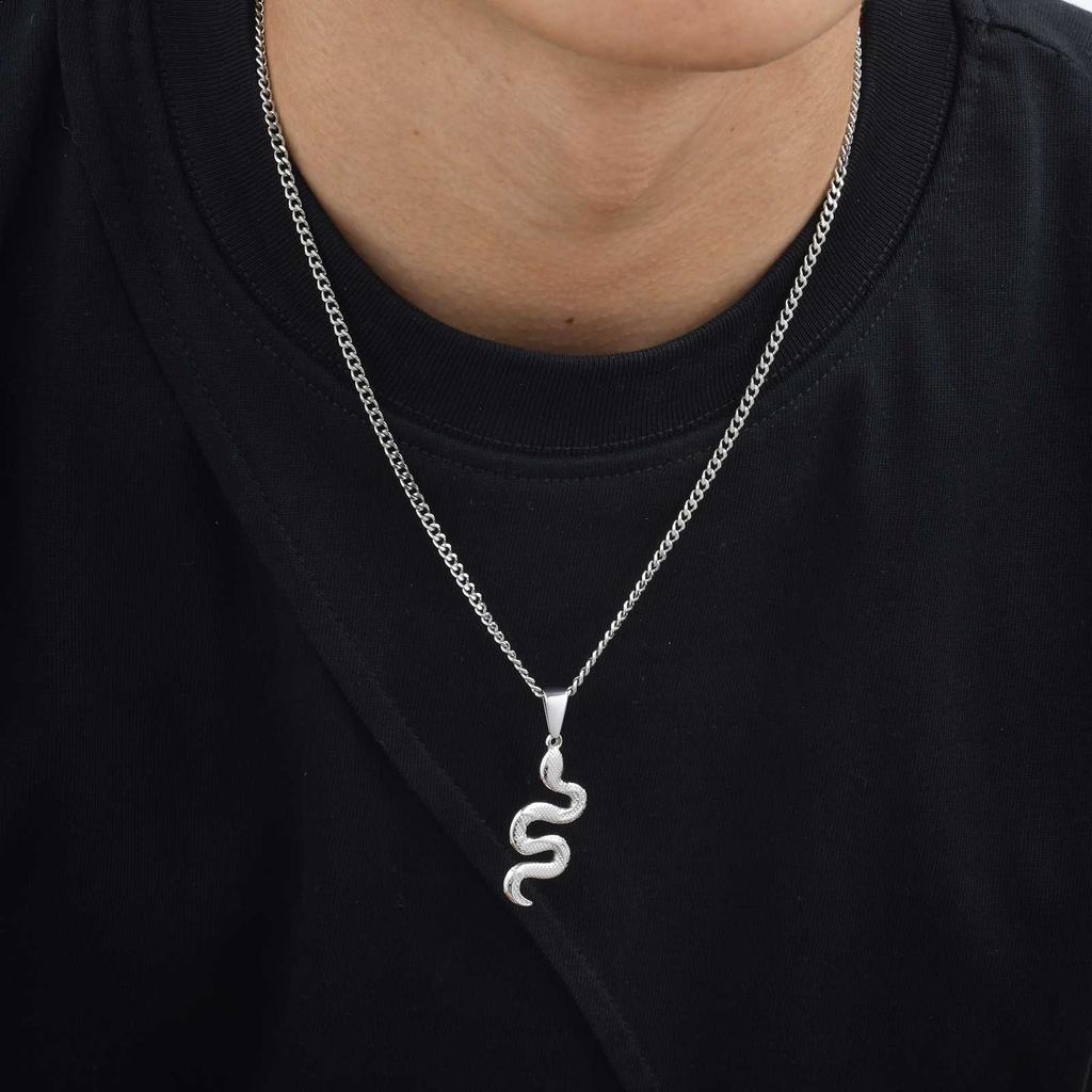 Colar Pingente de Cobra em Aço Inoxidável Personalizado para Mulheres, Pingente de Animal Cor Preto/Prata/Dourado, Joia Punk da Moda