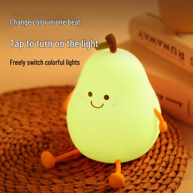 Silicone Pear Night Light: Cute Bedside Lamp for Girls' Birthday Gift
