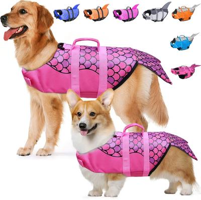 Gilet di salvataggio per cani estivo Giubbotto di salvataggio Costumi da bagno Gilet a forma di squalo con maniglia di salvataggio Costume da bagno di sicurezza per cani da esterno Piscina Spiaggia Barca