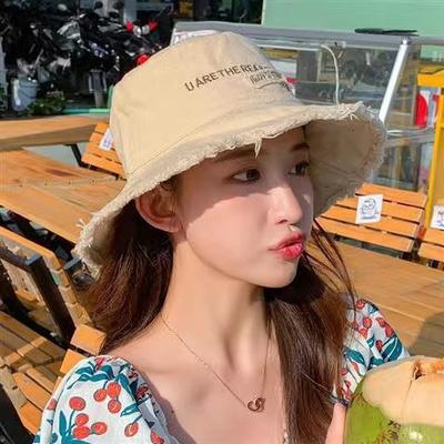 Spring and Summer New Sunscreen Sun Hat Women's Outdoor Versatile Sunshade Bucket Hat Korean Version Embroidered Letter Hat