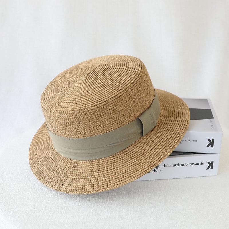 French flat-top sun-protection hat for women, summer beach vacation sunshade hat, internet celebrity woven wide-brim fresh top hat