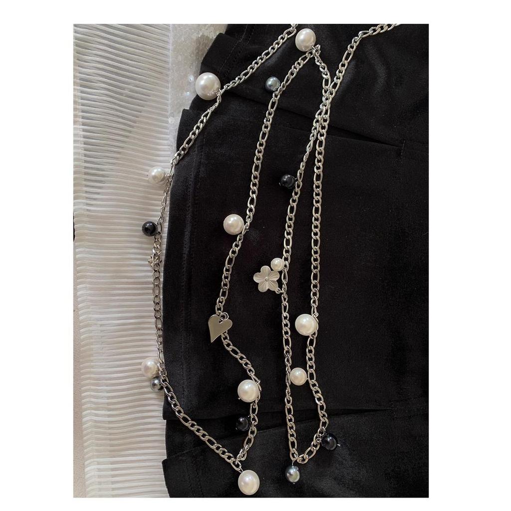 Lux Pearl Necklace Set: Original Shell Pearls, Multi-Layer Black & White Choker for Women