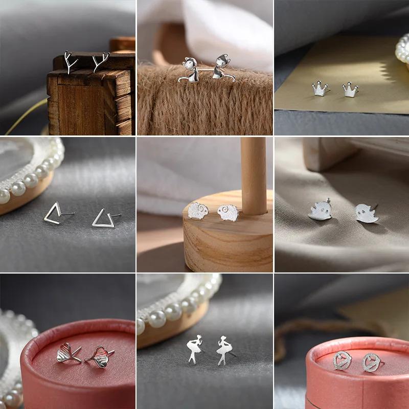 56 Types 925 Silver Zircon Puzzle Star Animal Geometric Stud Earrings for Women Fine Jewelry Minimalist Accessories