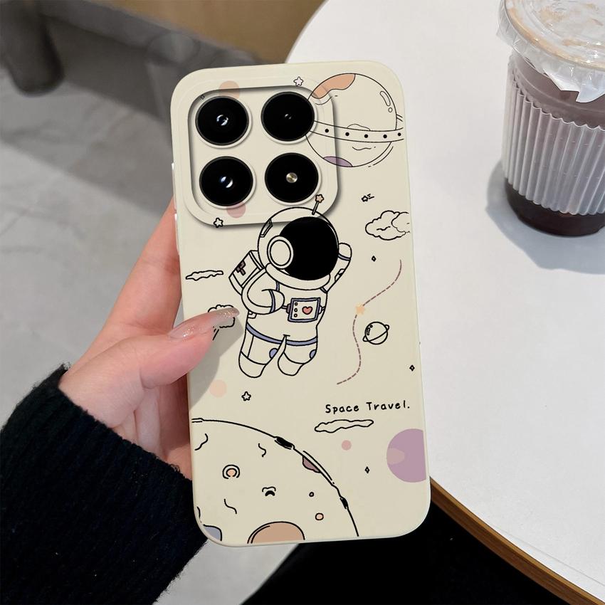 Cute Moon Astronaut Phone Case For Xiaomi 17 15 15T 14 14T Pro Poco C71 C75 M7 M8 F7 F8 Casing Soft Liquid Silicone Anti Slip Shell  For Xiaomi Covers