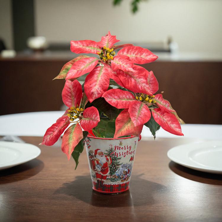Poinsettia Artificial Flowers for Christmas Window Decorations - 3 Bouquets, 6 Colors - Perfect for Parties & Arrangements