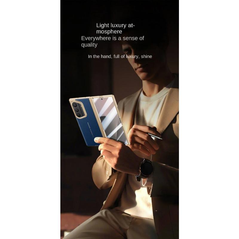 Husă simplă din piele electroplată cu balamale cu arc pentru Samsung Galaxy Z Fold 7, protecție completă din sticlă temperată pentru capacul din spate