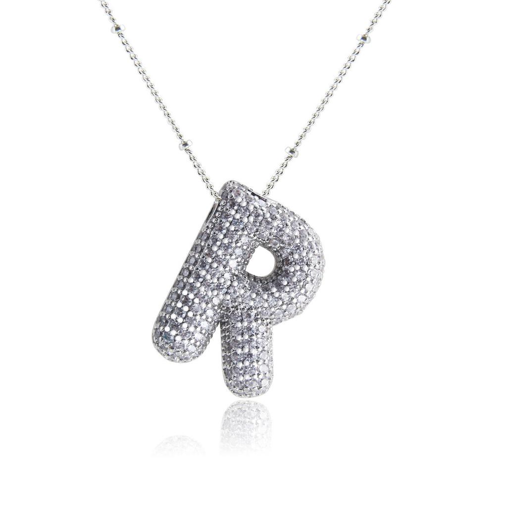Fashion 26 Bubble Letter Initial Pendant18k Gold Plated Micropaved Full Zirconia Stone Chain Couple Necklace Women Jewelry