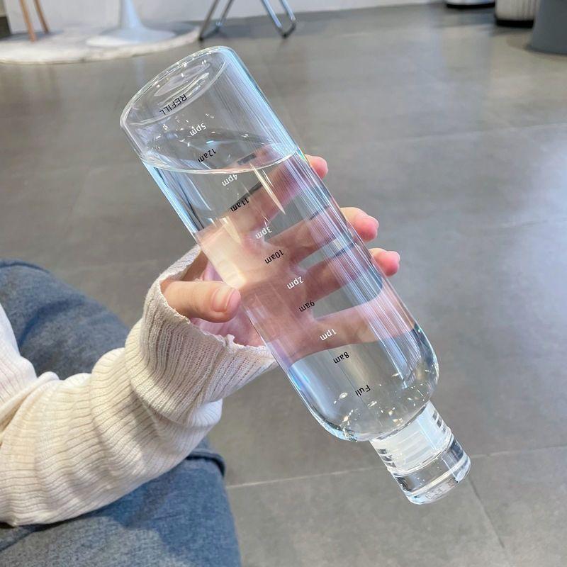 500ml Sportwasserflasche Auslaufsichere Kunststoff-Trinkflasche mit Zeitmarkierung Tragbarer Saft-Milchbecher für Kinder Schule Fitness