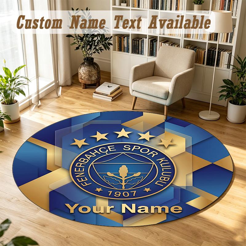 Round Rug Custom NameFenerbahçe FC Pattern Non Slip Carpet Home Floor Decor