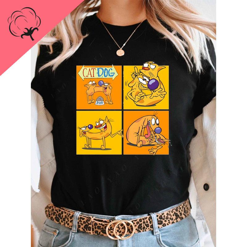 

90S Cartoon TV Cat Dog Funny Movies Retro Style Meme Chill Essential T-Shirt Boy Girl Cotton O-neck Graphic T Shirts S