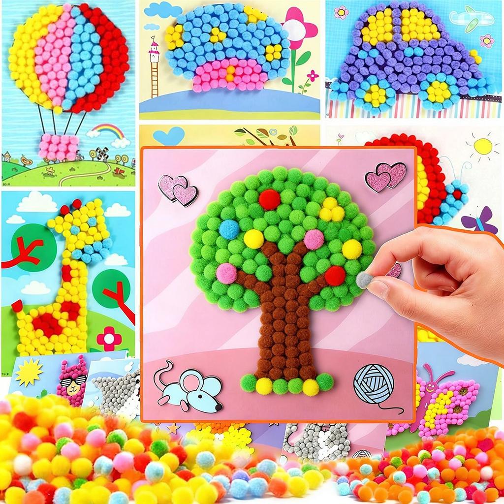 2pcs Plush Ball Art Paintings - DIY Felt Mosaic Animal Puzzles, Creative Handicraft Kit for Home Decor, Stress Relief ZSY