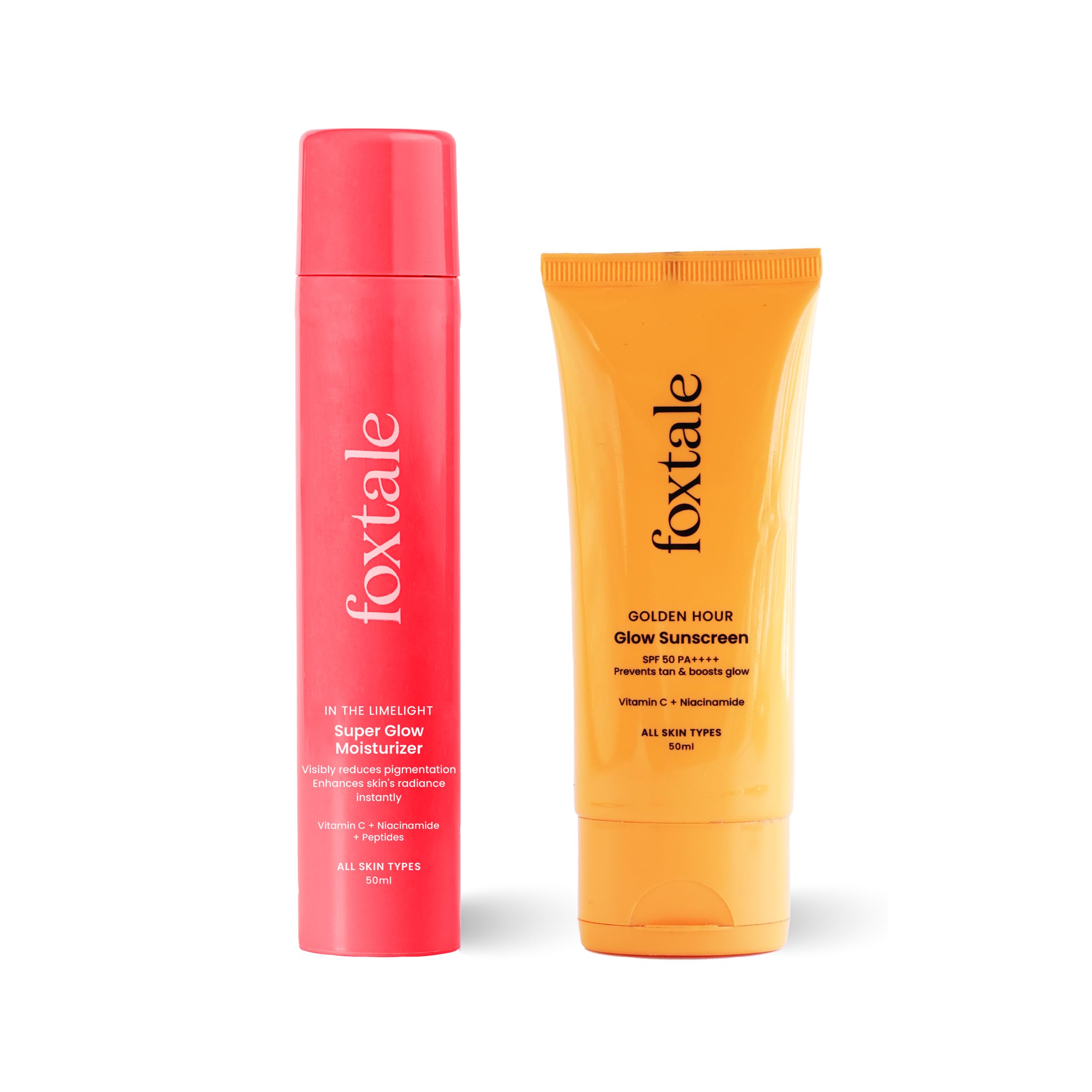 

Foxtale Golden Glow Duo | SPF 50 Glow Sunscreen & Super Glow Moisturizer | Vitamin C, Niacinamide & Peptides | Brightens, Hydrates, Prevents Tan