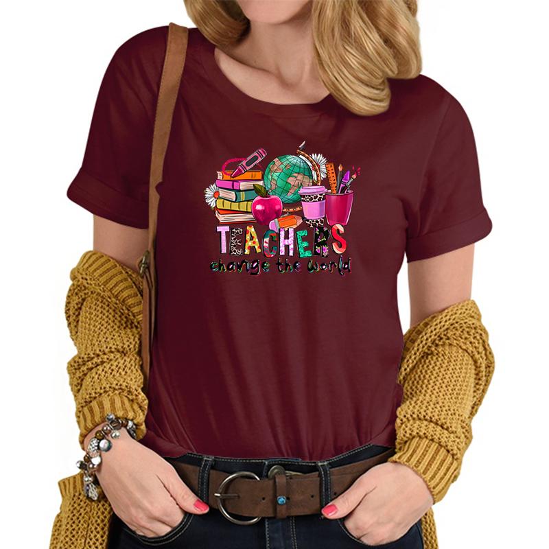 Teachers Change The World Print Tshirt FeUnisex Funny Teacher Gift TShirts Trendy World Design Casual Top Womens Clothing Sales