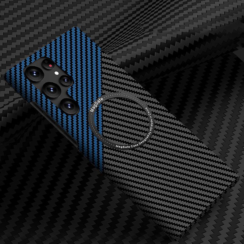 For Magsafe Slim Carbon Fiber Hard Case For Samsung Galaxy S23 Ultra S22 S21 Ultra S23 Plus Frosted Matt Cover Coque For iPhone 15 14 13 12 Pro max