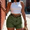 Women High Waist Vintage Denim Shorts Slim Fit Casual Hot Pants with Belt for Summer Everyday Wear