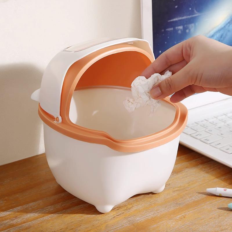 Cute Mini Desktop Trash Can with Lid for Home and Office
