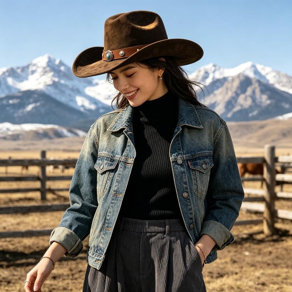 Faux Suede Western Cowboy Hat Decorative Concho Band Western Ranch Hat Cowgirl Hat Western Outfits