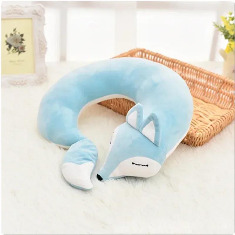 Cute Fox U Shape Neck Pillow Animal Cotton Plush Travel Car Home Pillow Health Care with Eye Mask Nap Animal Pillow Almohada