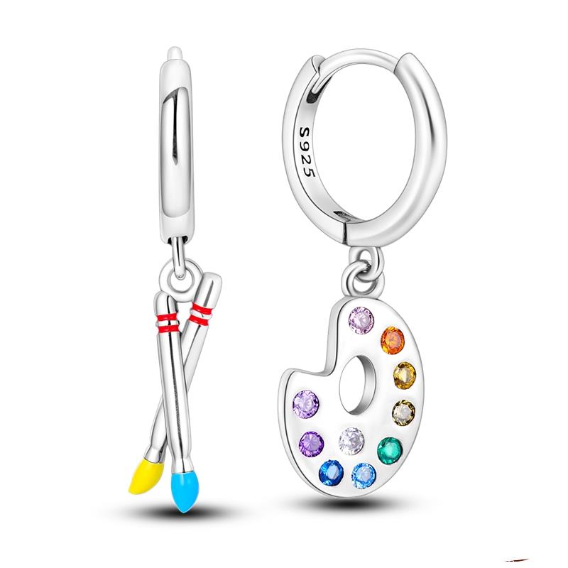 Fashion 925 Silver Luminous Shell Earrings For Women Pave CZ Heart Shape Star Moon Hoop Earrings Engagement Wedding Jewelry