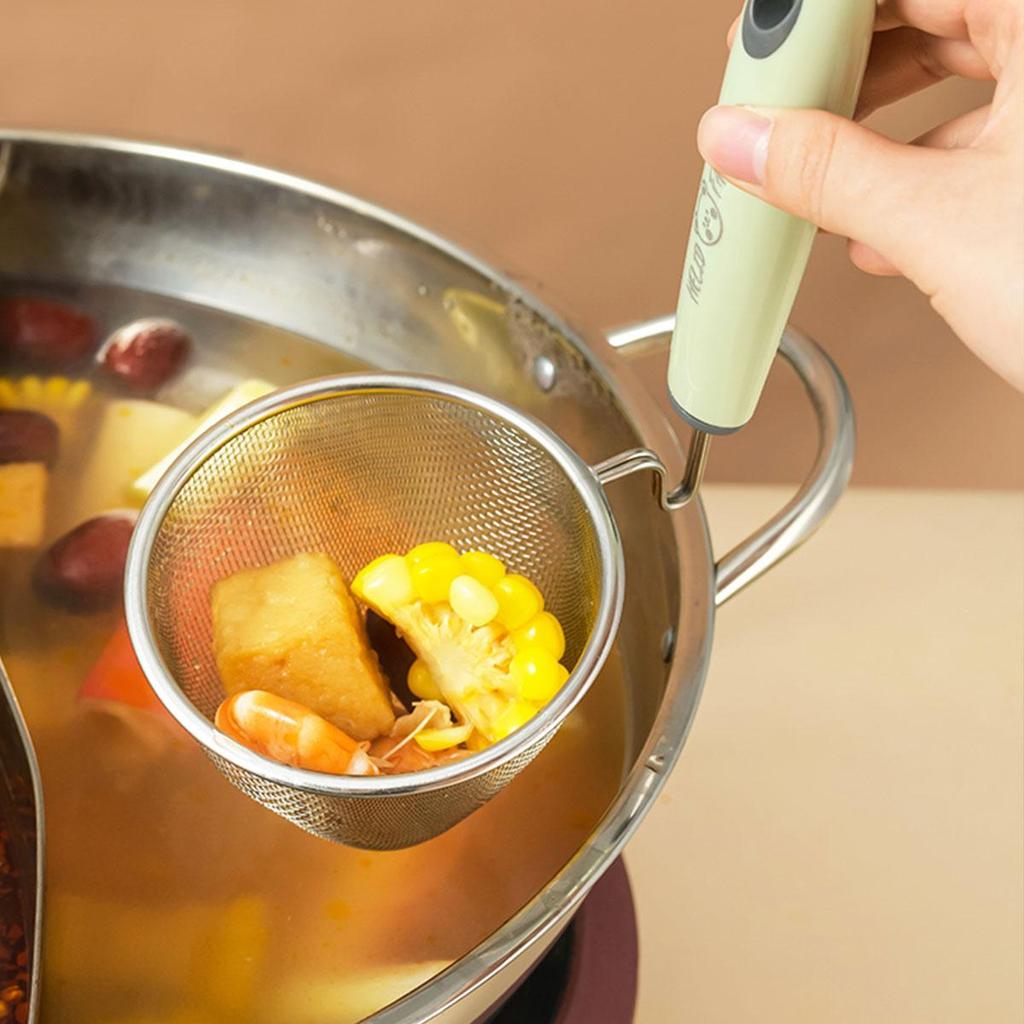 304 Stainless Steel Fine Mesh Spoon Hanging Hot Pot Filter Spoon Strainer With Plastic Handle Colander Kitchen Utensil