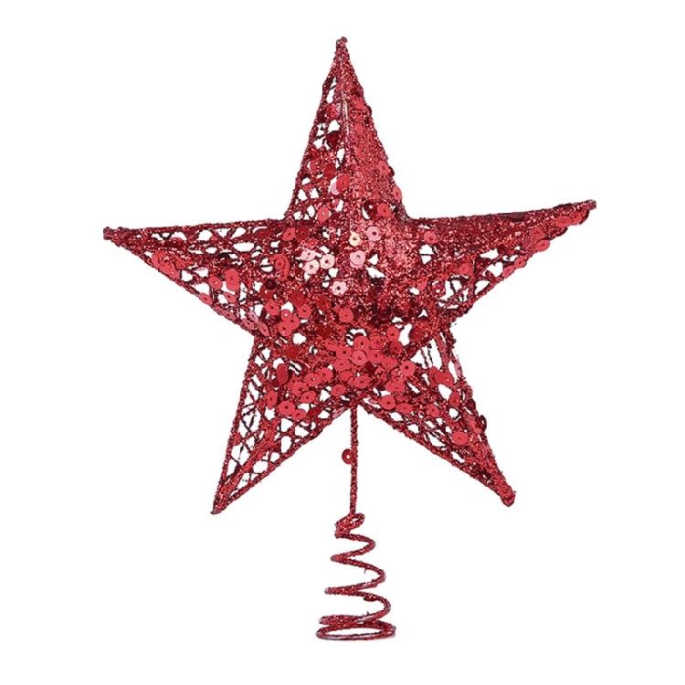 Glimmering Star Christmas Top Decoration 27cm Sparkling Hollowed Metal Star Tree Top For Christmas Tree Ornament