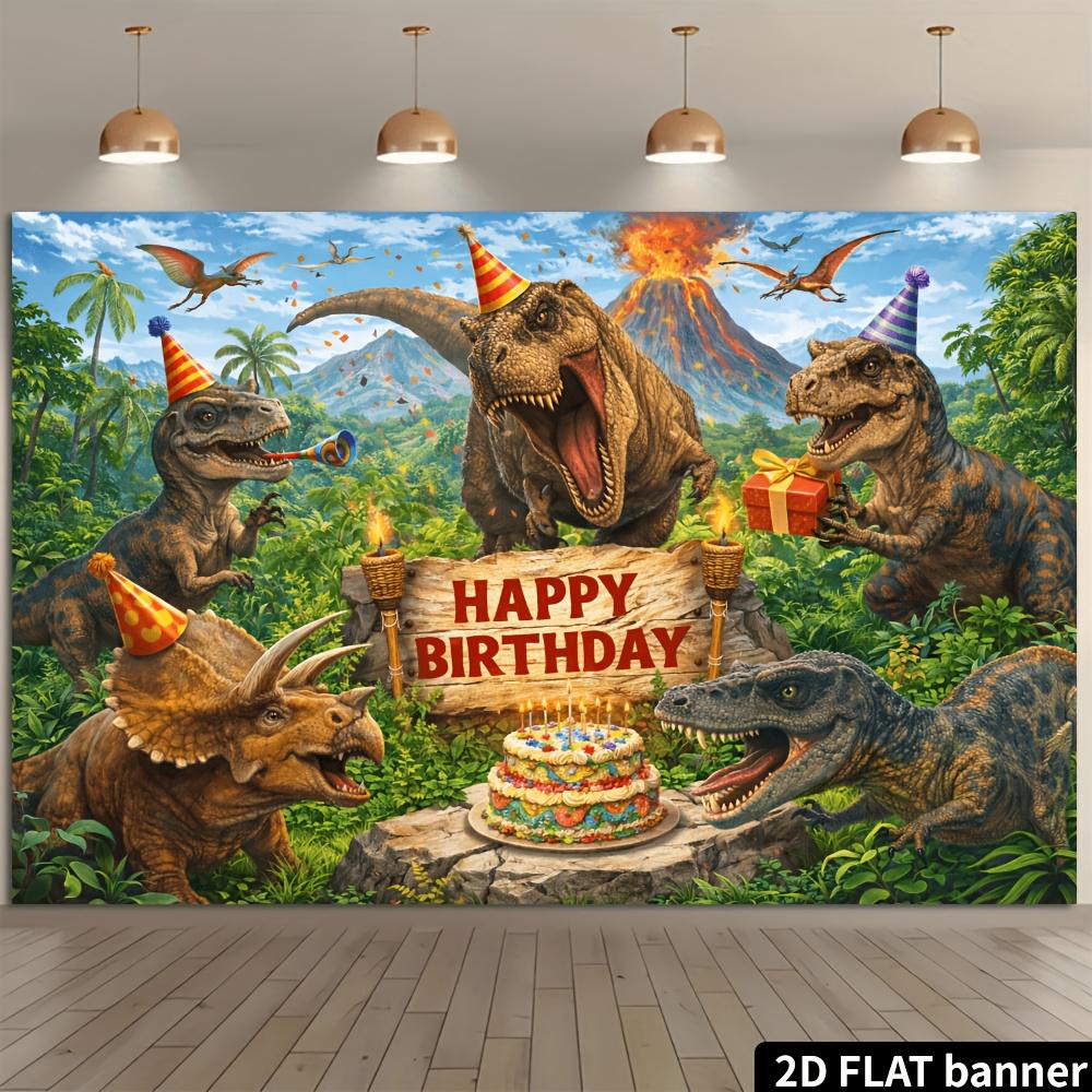 2D plane, 1-piece dinosaur party birthday backdrop, suitable for birthday parties, theme activities, and wall decoration