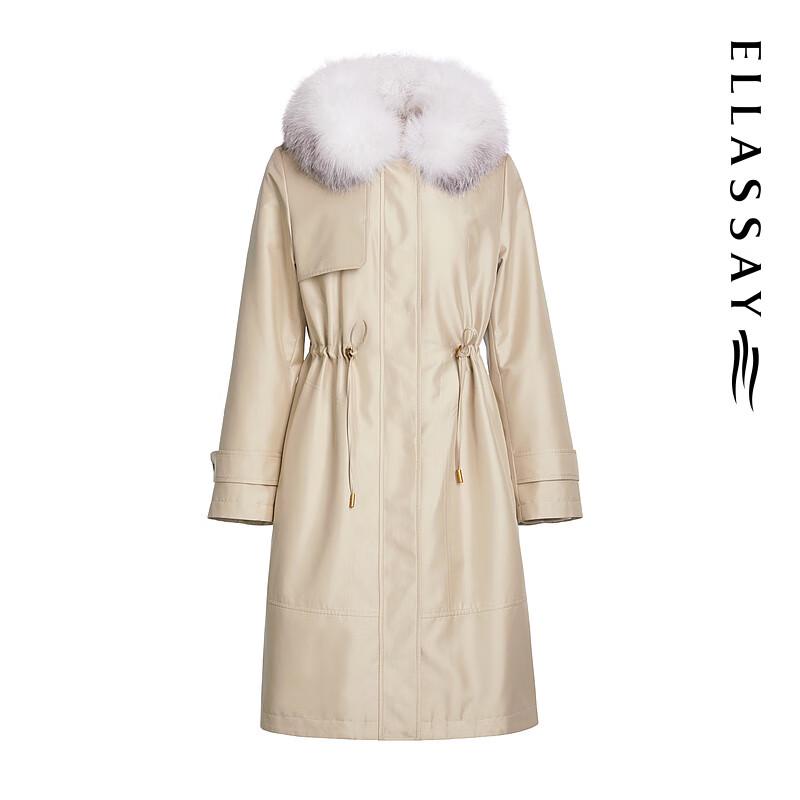 ELLASSAY Women's Elegant Goose Down Jacket with Snow Fox Fur Collar