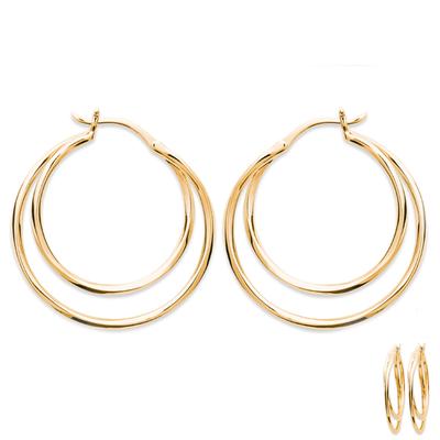 [Q6275] - Gold Plated Hoop Earrings 'Choreography' - 30 Mm 3 Mm