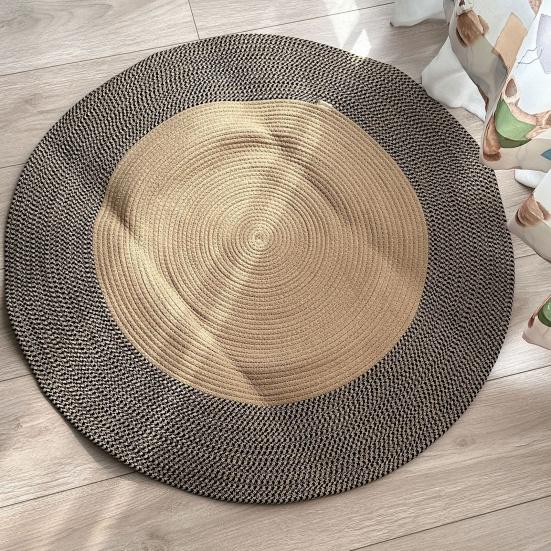 Cotton Rope Area Rug Braided Round Cat Scratching Rug Washable Vintage Floor Mat for Bedroom Living Room Couch Side Table