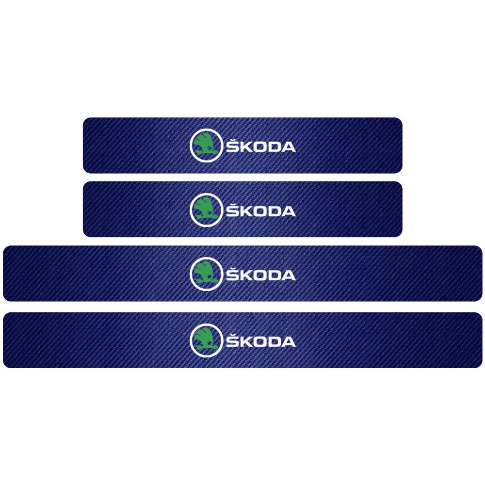 NADH5 4PCS Carbon Fiber Car Door Sill Protection Door Sill Anti-Scratch Stickers For Skoda Yeti Octavia A7 A5 Kodiaq Karoq Rapid Fabia