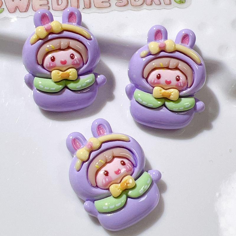 10Pcs New Cute Resin Mini Rabbit Bear Cake Rainbow Series Flat Back Manicure Parts Embellishments For Hair Bows Accessories