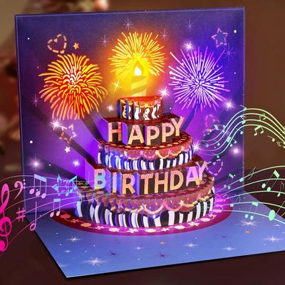 DAO XIANG Birthday Card with Adult 3D Card with Birthday Gift Upgraded Melody, Pop-Up Music, (Lighting Version)