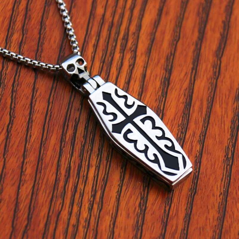 Gothic for Cross Necklace Stainless Steel for Vampire Coffin Pendant Women Men Skull Necklaces Skeleton Jewelry Hallowee