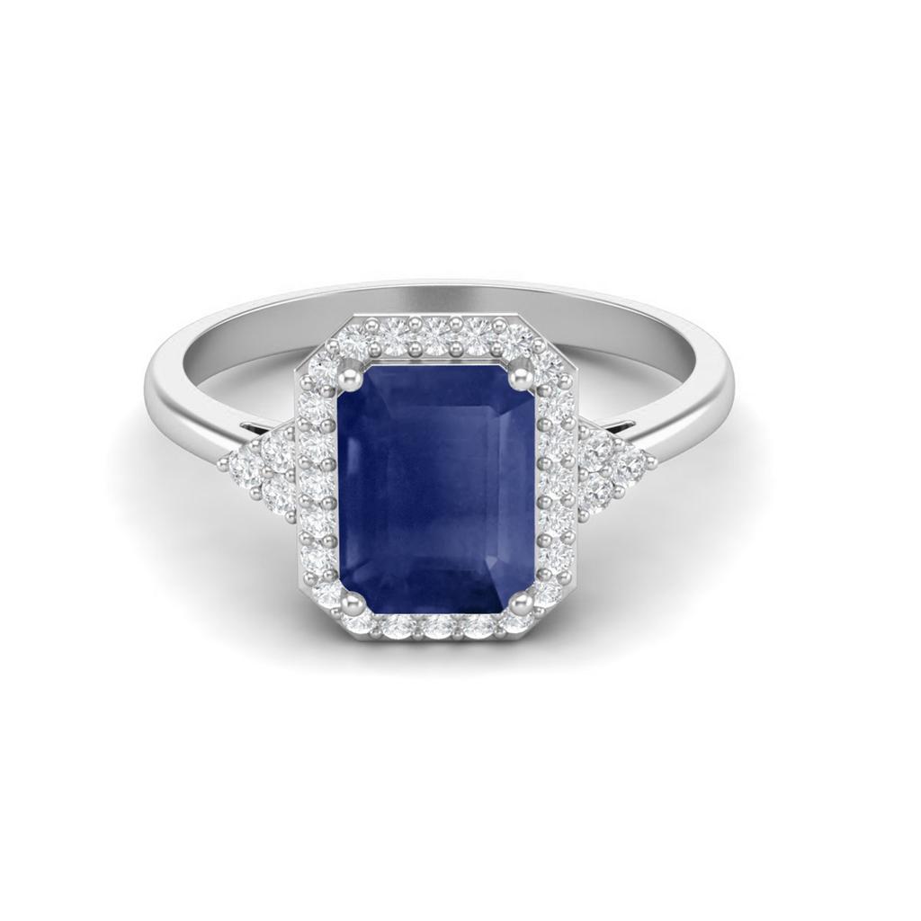 7X5mm Octagon Blue Sapphire 925 Sterling Silver Solitaire Women Wedding Ring
