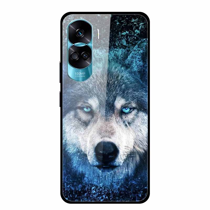 For Honor 90 Lite Case Honor90 Pro 5G Wolf Cats Tempered Glass Hard Covers for HuaWei HONOR 90 Pro 90Lite Protective Luxury Capa