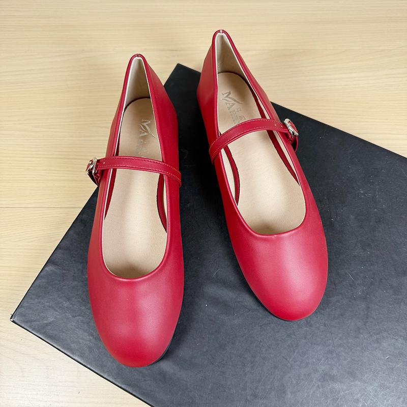 Fashion Flat Shoes for Women 2025 Spring and Autumn Round Toe Brown Mary Jane Shoes Retro Red Plus Size Women's Shoes Loafers Women
