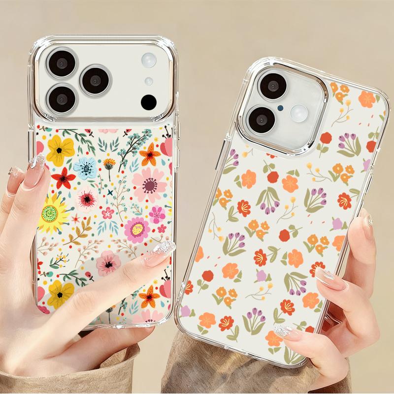 White Flower Pattern Case For iPhone 17 Pro Max iPhone 16 15 14 13 Pro Max 11 17e 16e Plating Lens Frame Clear Soft Silicone Back Cover