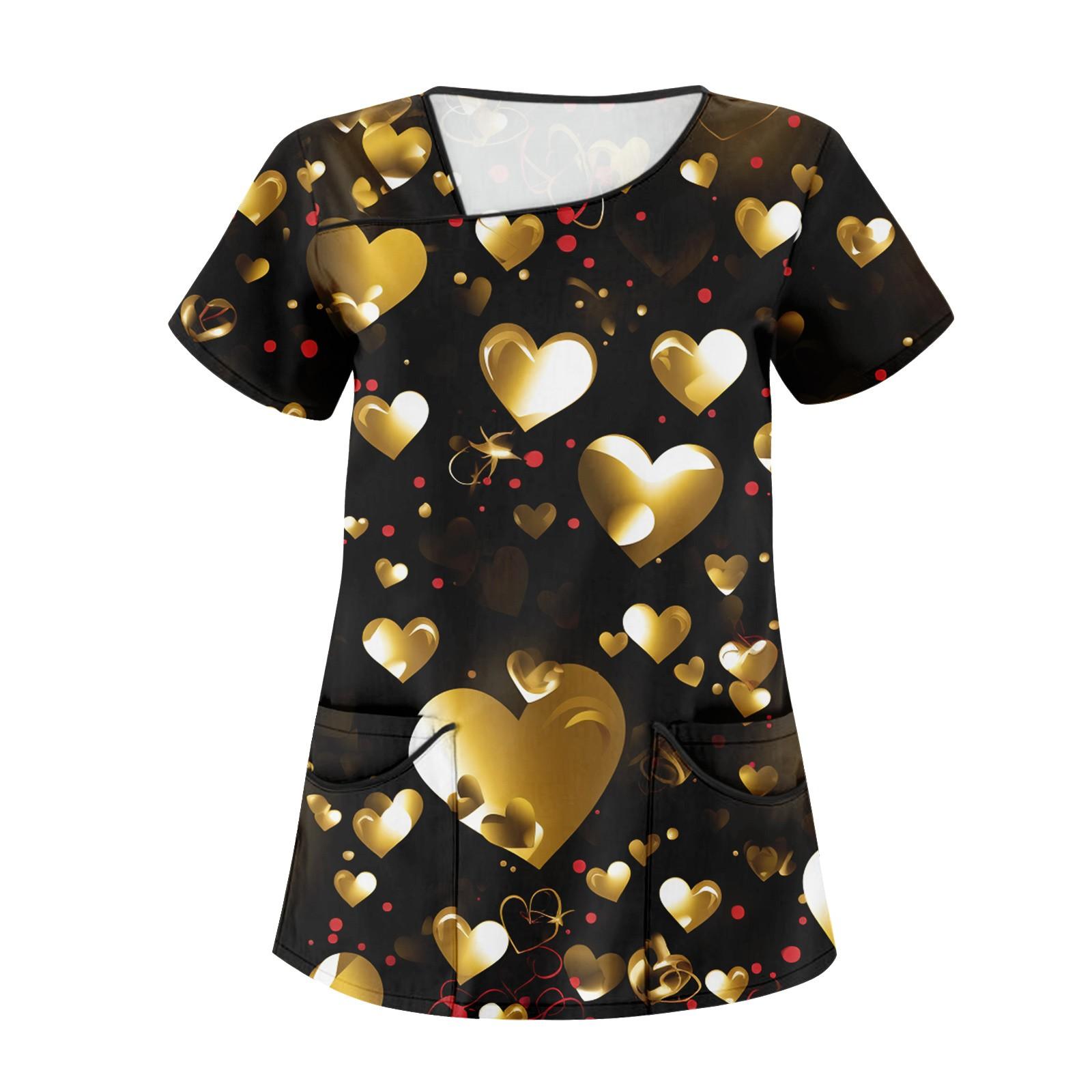 Women s Fashion Stripe Gradient Valentine s Day Printed Short Sleeve With Double Pockets Top XXXL чёрный