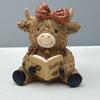 Coffee Highlands Cow Figurines Farmhouse Decors,Resins Animal Statue Table Ornament Garden Bookshelfs Decors Calf Lover